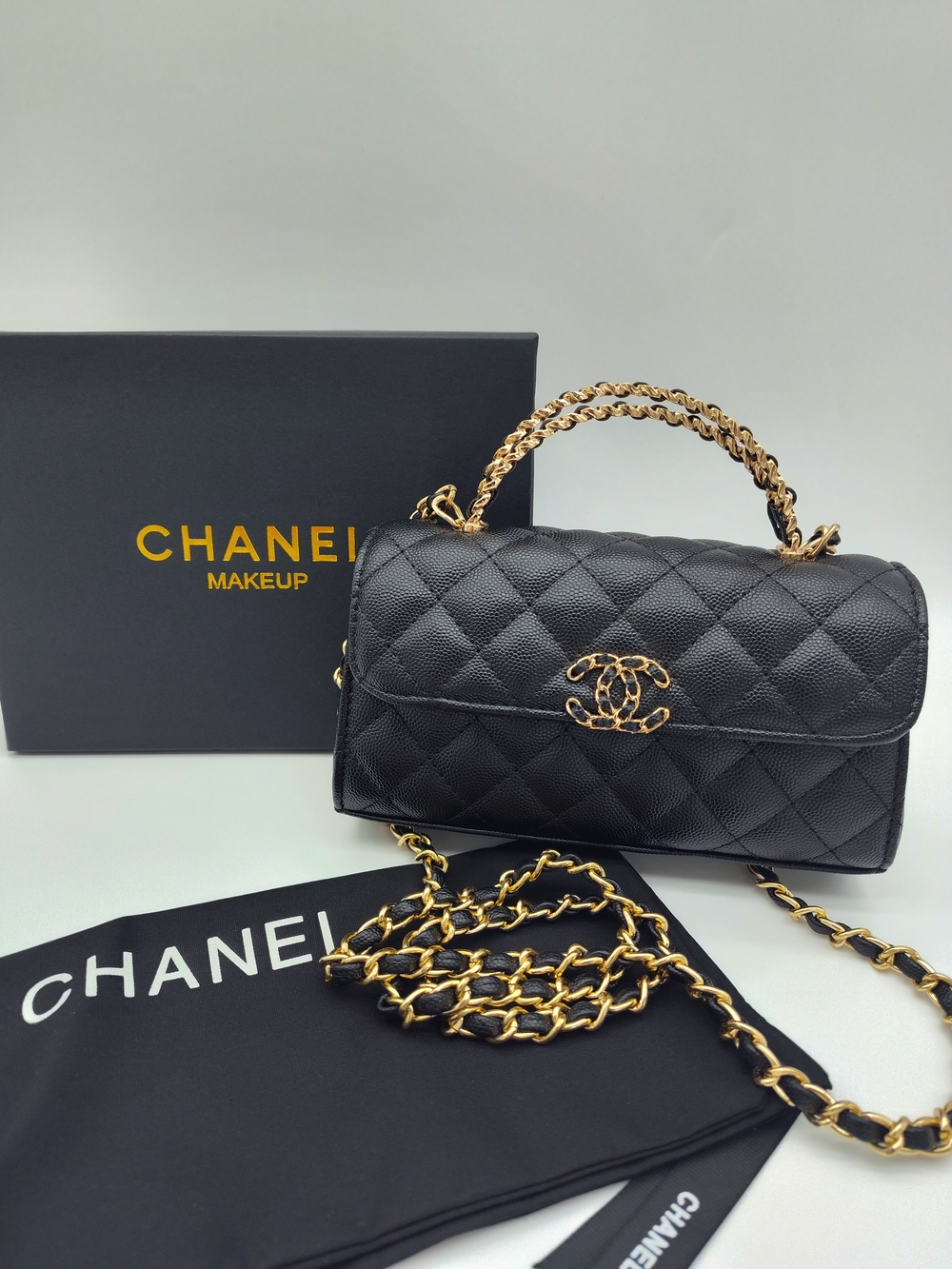 CHANEL Makeup Promotional Gift Black Quilted Chain Crossbody Vanity Dust Bag NIB